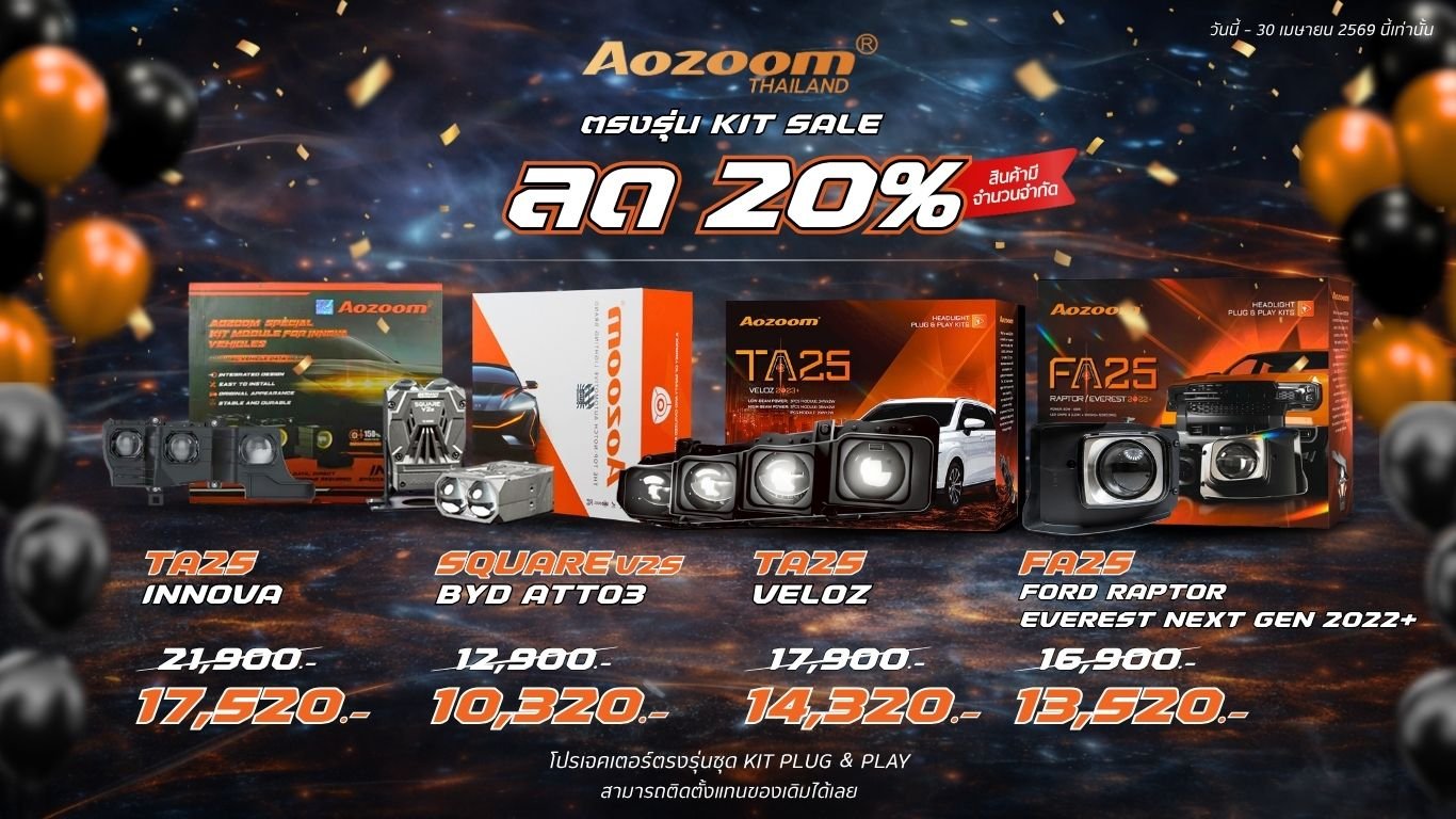ปกบทความ_sale20%_KIT PLUG_PLAY_1 รวมชุดไฟหน้า Aozoom KIT Plug & Play รุ่นยอดนิยม ลด 20% ติดตั้งง่ายไม่ตัดสาย สำหรับรถ Toyota, BYD และ Ford